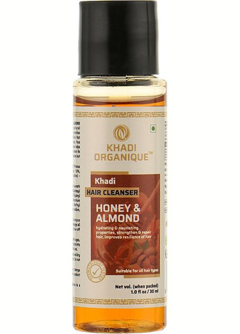 Натуральний трав'яний аюрведичний шампунь "Мед і мигдаль" Hair Cleanser Honey And Almond 210ml (744886-31117) Khadi Organique (368744022)
