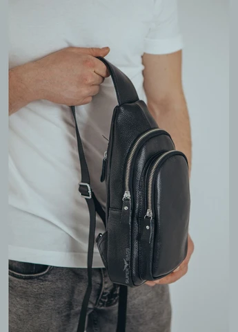 Кожаный мужской черный рюкзак-слинг на одно плечо A25F-513-1A Tiding Bag (305686457)