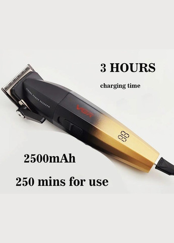 Машинка для стрижки акумуляторна 5Вт LED-дисплей 6 насадок 2500мАч золотистий (2390000035) VGR V‑003 (342392593)