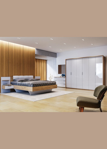 Шкаф шестидверный Asti Дуб Крафт/Глянец Белый без зеркал MiroMark (301838344)