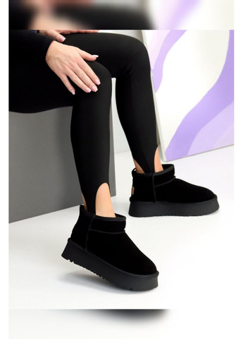 Жіночі зимові короткі чорні замшеві уггі на потовщеній підошві теплі стильні Canoa Уггі (365824423)