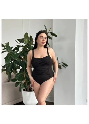 Черный демисезонный слитный купальник plus size с утяжкой No Brand