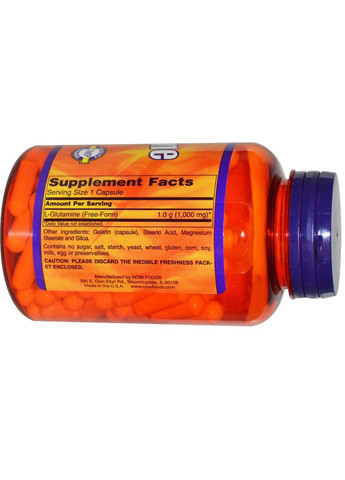 Глютамин L-Glutamine,, Sports, 1000 мг, 120 капсул Now Foods (360716029)