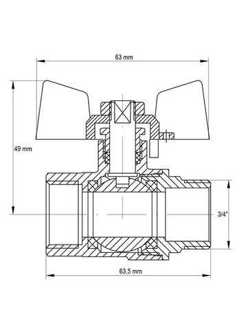 Кран кульовий KR.218.G - 3/4" FM ГШМ YELLOW, латунний корпус з нікелевим покриттям, ручка "метелик" жовта KOER (399027880)