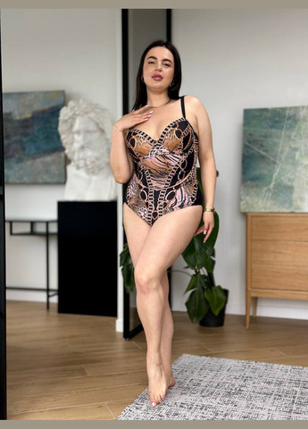 Коричневый летний пляжный комплект для девушек plus size: сплошной купальник + парео слитный Vakko