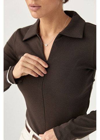 Приталений лонгслів-поло на блискавці Lurex (369776134)