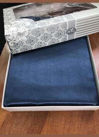 Атласное постельное белье Евро Темно-синий 200 x 220 с простыней на резинке (141402-02) No Brand (348095462)