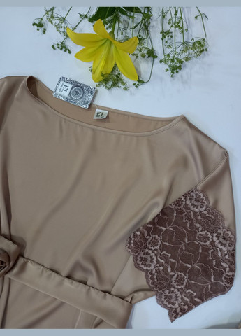 Коричневая женский шелковый комплект с кружевами шоколадный размер л. 48 от vanila EL