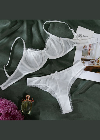 Білий демісезонний комплект жіночої білизни в сіточку бюстгальтер і трусики танга No Brand Комплект білизни
