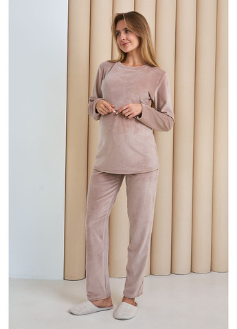 Теплый костюм для беременных и кормящих домашний велюровый цвет капучино Юла мама (363620716)