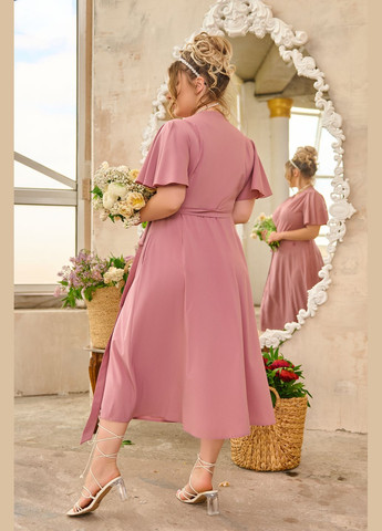Розово-лиловое вечернее вечернее платье на запах No Brand однотонное