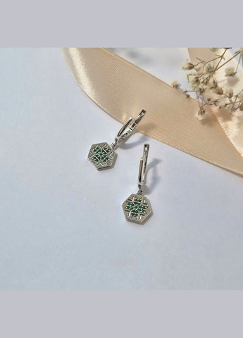Срібні сережки Вишиванка із Зеленими каменями чорнене срібло 925 проби 82152з 5.33г No Brand (314878883)