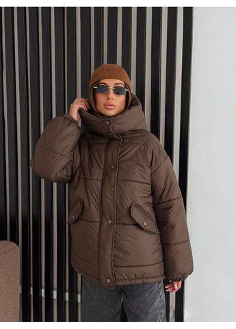 Коричнева зимня жіноча утеплена куртка оверсайз з капюшоном No Brand
