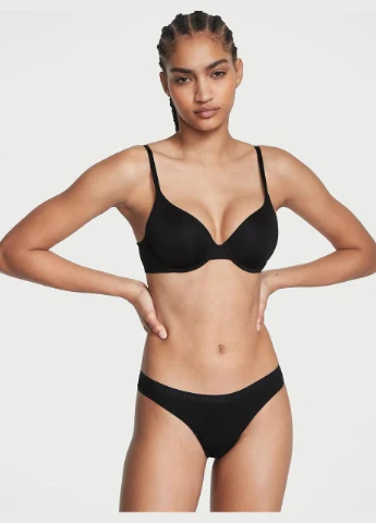 Женские трусики Stretch Cotton Thong черные Victoria's Secret (303534766)