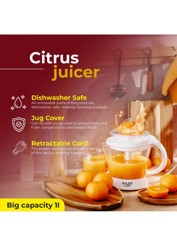 Соковитискач AD 4014 white для цитрусових/ 60Вт/ 1л/ Adler (372792745)