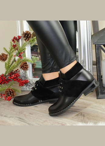 Черевики жіночі демісезонні на невисокому підборі, натуральна шкіра та замша. 37 розмір No Brand (304773326)