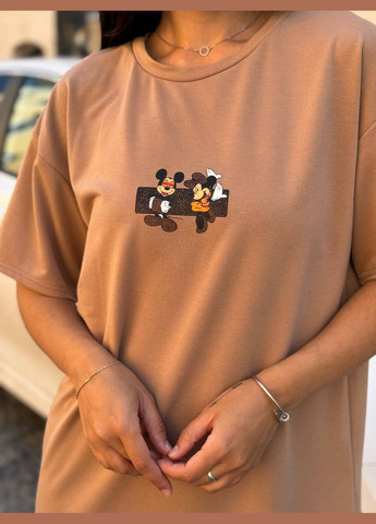 Коричневое спортивное, кэжуал платье - футболка женская No Brand однотонное