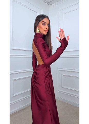Бордова святковий, вечірня жіноча сукня максі з драпіруванням та відкритою спиною з відкритою спиною MonCher