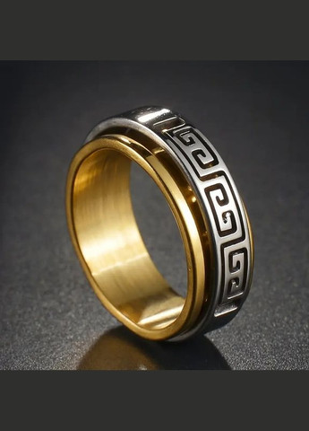 Кольцо из нержавеющей стали золотистое с греческими знаками посередине размер 16 Liresmina Jewelry (327795955)