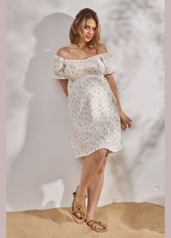 Молочна муслінова сукня для вагітних та годуючих з квітковим принтом молочна Юла мама з квітковим принтом