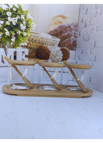 Набір банок для сипучих продуктів Bamboo скляні з бамбуковими кришками та ложками 3 шт по 350 мл Viva (356504764)