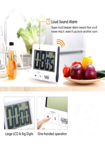 Цифровий кухонний таймер 99"59" зі зворотним відліком, секундоміром, РК-дисплеєм, магнітом, підставкою, прищіпкою VTech (311951523)