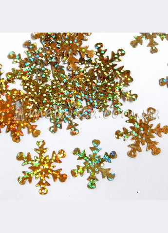 Паєтки крупні Сніжинка, 20 мм, голограма золото, 5 гр No Brand (341730557)