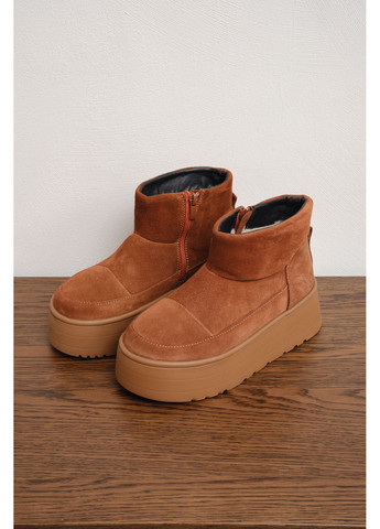 Жіночі короткі зимові уггі з рудої натуральної замші на високій підошві з боковою блискавкою (відшив 3 дні) Paradize (365756008)