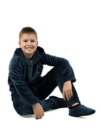 Темно-синя всесезон піжама для хлопчика підлітка домашній костюм велсофт худі і штани кофта + брюки V&V