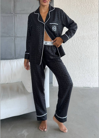 Черная всесезон женская пижама - домашний костюм. рубашка + брюки No Brand