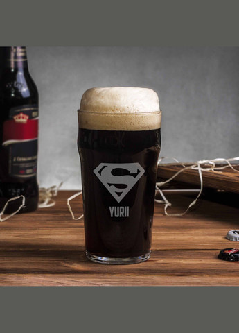 Келих для пива "Супермен" персоналізований, Дерев'яна подарункова коробка з гравіюванням BeriDari (293509210)