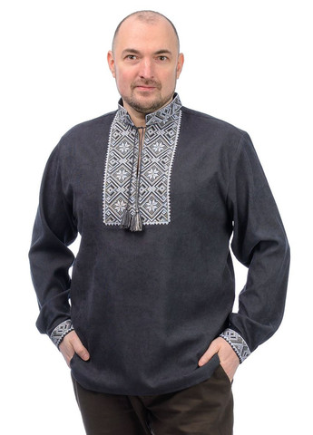 Темно-сіра чоловіча вишиванка з мікро-вельвету (темно-сірий) Golfstream пряма вельвет (316714530)