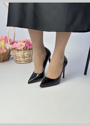 No Brand Женские стильные лаковые черные туфли с красной подошвой на шпильке. лодочки черный з искусственная кожа, — демисезон (324834332)