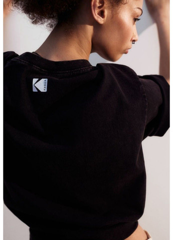 Чорна літня жіноча футболка оверсайз з принтом н&м (56920) xs чорна H&M