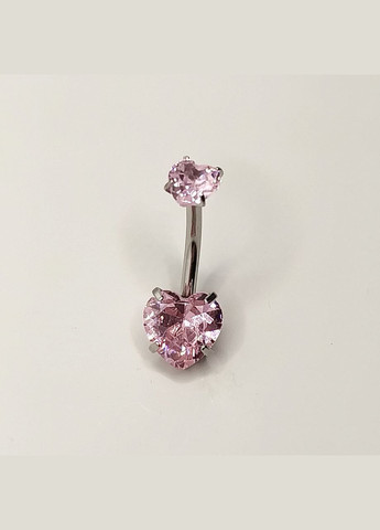 Сережка для пірсингу пупка "Два сердечка рожевий сапфір" навела медична ювелірна сталь у коробочці Spikes (323168518)