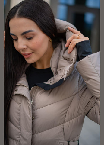 Бежевая зимняя женское зимнее длинное пальто 07353 Fodarlloy