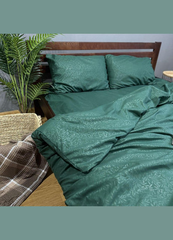 Комплект постільної білизни Гілочка однотонний полісатин двоспальний простирадло на резинці 160x200х20 см Смарагдова 70х70 No Brand (308345921)