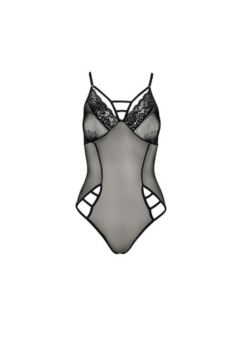 Полупрозрачный боди — Melania Body Black, с тонкими бретелями и кружевными вставками. Passion (334305559)