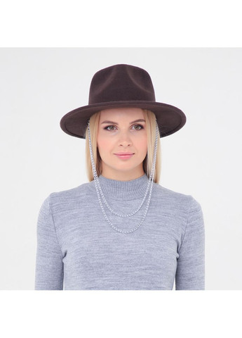 Капелюх федора жіночий зі срібним ланцюжком фетр коричневий ВІЖЕН LuckyLOOK 653-383 (322792762)