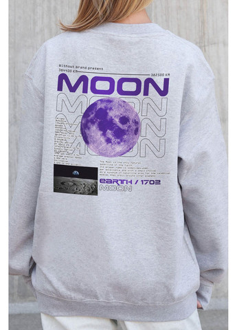 Сірий жіночий утеплений оверсайз світшот на флісі з принтом moon Without однотонний без декору (366740680)