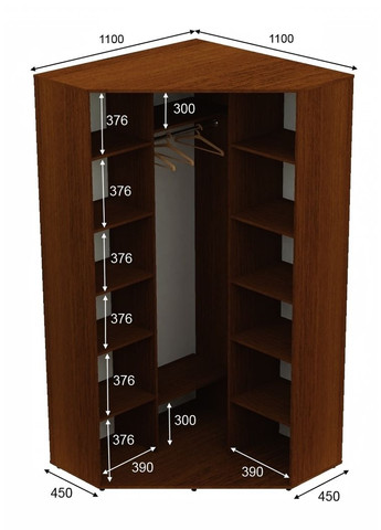 Шкаф-купе двухдверный угловой 110*110*220 Орех лесной Зеркало/Зеркало с пескоструйным рисунком Угол-1 Алекса (360474699)