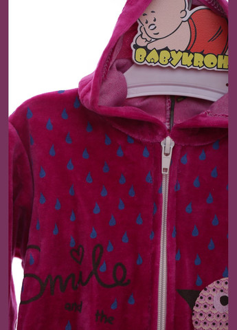 Рожевий демісезонний костюм з довгим рукавом для велюрової дівчинки з пташкою бордовий 68 см (37204) BABYKROHA