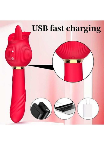 Двухсторонний вибратор с язычком для клитора и точки G 24 режимы вибраторы Красный No Brand (366891944)