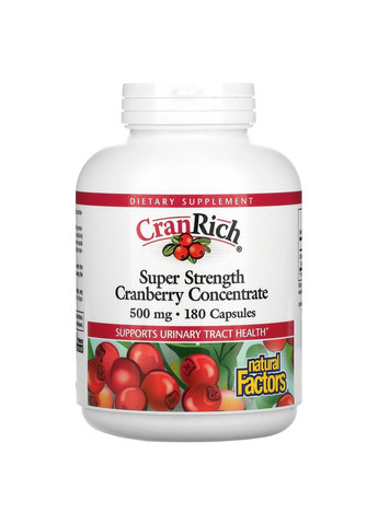 Клюква концентрат 500 мг CranRich Cranberry Concentrate для мочеполовой системы 180 капсул Natural Factors (264648178)