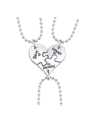 Кулон комплект из 3 подвесок с цепочками Best Friends Forever в форме сердца-пазла No Brand (323652807)