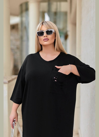 Черное платье оверсайз двунить с накатом на спинке No Brand