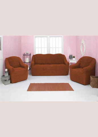 Чохли на диван та два крісла натяжні без оборки 07-209 (універсальні) Темно-коричневий Venera (268547832)