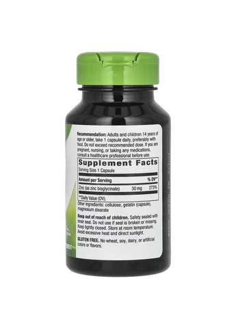 Хелат цинку, 30 мг, 100 капсул Nature's Way (361858607)