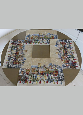 Новорічні серветки під тарілки, гобеленові підтарільники з люрексом Різдвяний ярмарок набір з 2 серветок. Maystat (305411996)