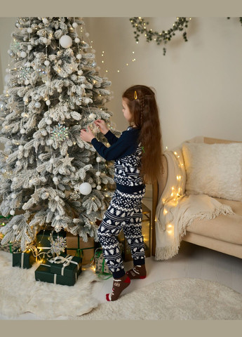 Темно-синяя зимняя детская пижама для девочки с рождественским принтом комплект кофты брюки в синем цвете family look домашняя одежда кофта + брюки Nicoletta